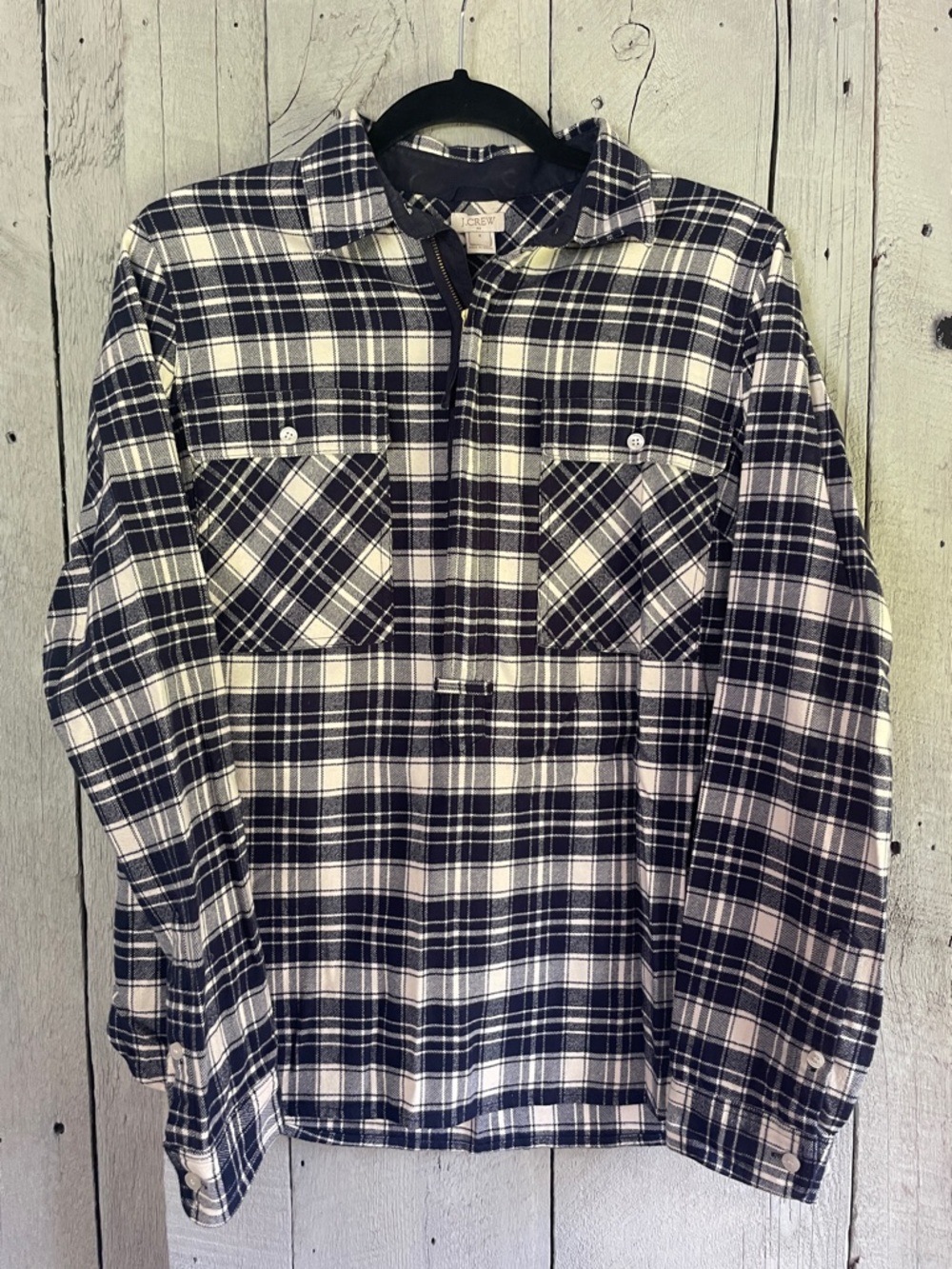 J. Crew Black and White Plaid Pullover Shirt Jacket